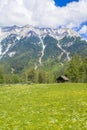 Tyrolean Alps. Mountain landscape. Wooden house Royalty Free Stock Photo