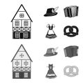 Tyrolean hat, accordion, dress, pretzel. Oktoberfest set collection icons in black,monochrom style vector symbol stock