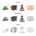 Tyrolean hat, accordion, dress, pretzel. Oktoberfest set collection icons in cartoon,outline,monochrome style vector Royalty Free Stock Photo