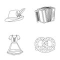 Tyrolean hat, accordion, dress, pretzel. Oktoberfestset collection icons in monochrome style vector symbol stock