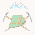 Tyrolean hat alpenstock flower symbol alpinism alps germany logo