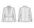 Tyrolean jacket tuxedo technical fashion illustration with long sleeves, stand lapel collar, welt pockets. Flat Austrian