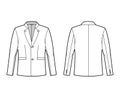 Tyrolean jacket tuxedo technical fashion illustration with long sleeves, stand lapel collar, welt pockets. Flat Austrian