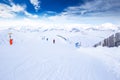 Tyrolian alps and ski slopes in Austria in famous Kitzbuehel ski resort. Royalty Free Stock Photo