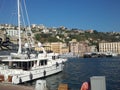 Luxury yachts moored on the port of Naples town. Royalty Free Stock Photo