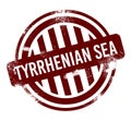 Tyrrhenian Sea - red round grunge button, stamp