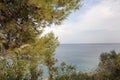 View of the horizon beyond the sea. Coast seaside skyline.