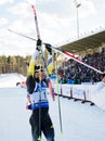 Tyumen, RUSSIA - APR 9, 2014: Martin Fourcade (FRA) after finish