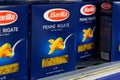 Tyumen, Russia-April 13, 2022: Pasta Barilla on a supermarket shelf. The Barilla it is the world leading pasta maker