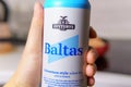 Tyumen Russia-December 19 2020: Baltas beer White beer Weizenbier brewing company owned by the Carlsberg Group