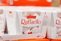 Tyumen, Russia-December 11, 2023: Raffaello is a spherical coconut almond candy by Ferrero SpA