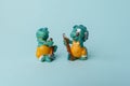 Tyumen, Russia-February 15, 2023: Kinder surprise toy dinosaurs. Collection of kinder surprise toys.