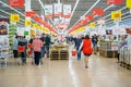 Tyumen, Russia-January 5, 2020: Auchan hypermarket, inside the store, shopping for food products for the home Royalty Free Stock Photo