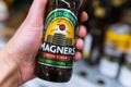 Tyumen, Russia-July 12, 2020: Bottle of Magners Original Irish Cider selective focus. supermarket sale