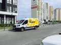 Tyumen, Russia-June 14, 2023: Yandex Market car. The inscription is in Cyrillic. Selective focus.