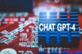 Tyumen, Russia-March 18, 2023: Chat GPT-4 neural network from the company by OpenAI. Background from a computer board