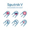 Tyumen, Russia. March 15, 2021: Russian vaccine SPUTNIK V Vector logo image. SPUTNIK V THE FIRST REGISTERED COVID-19 VACCINE.