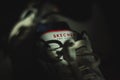 Tyumen, Russia-March 29, 2023: White sneakers logo close up shoe los angeles by Skechers. Selective focus