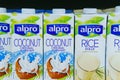 Tyumen, Russia-may 17, 2020: alpro coconut milk supermarket shelf Royalty Free Stock Photo