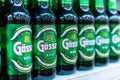 Tyumen, Russia-may 17, 2020: Gosser beer bottles on store shelves. Sale of alcoholic beverages