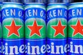 Tyumen, Russia-may 17, 2020: Heineken non-alcoholic beer aluminum cans on the shelves of the store Royalty Free Stock Photo