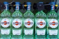 Tyumen, Russia-may 04, 2020: Martini bianco bottles shelf on a supermarket stand