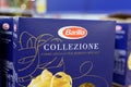 Tyumen, Russia-May 26, 2022: Pasta Barilla collezione on a supermarket shelf. The Barilla it is the world leading pasta