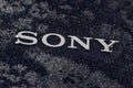 Tyumen, Russia-May 25, 2021: Sony brand name inscription on dark background. Macro selective focus