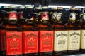 Tyumen, Russia-November 05, 2019: Bottle of Tennessee fire honey by Jack Daniel . On the shelves Of the hypermarket