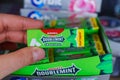 Tyumen, Russia-November 25, 2023: Wrigleys Doublemint chewing gum in classic pack design