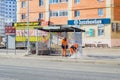 Tyumen, Russia - October 28, 2019: repair of sidewalks by builders