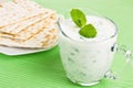 Tzatziki dip and matzo bread Royalty Free Stock Photo