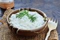 Tzatziki Greek yogurt cucumber sauce in rustic stoneware bowl Royalty Free Stock Photo