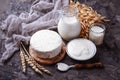 Tzfat cheese, milk and wheat grains. Symbols of judaic holiday S