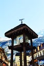 Tzoumaz village and wooden clock