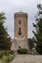 TÃÂ¢rgoviÃâ¢te castle, tower. Vlad the Impaler, Dracula`s old capital. Cloudy sky. Romania