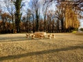 The Table of Silence and Chairs public monument by Constantin Brancusi