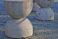 Chairs from Table of Silence detailed close up photo. Constantin Brancusi masterpiece sculptures