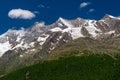 TÃÂ¤schhorn, Dom, Lenzspitze, Nadelhorn above glacier, Stecknadelhorn, Hohberghorn, DÃÂ¼rrenhorn Alpine peaks Royalty Free Stock Photo