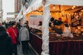 TÃÂ¼bingen, Germany - December 6, 2019: Chocolate market chocolART with christmas booths and stalls with many people standing in