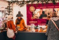 TÃÂ¼bingen, Germany - December 6, 2019: Chocolate market chocolART with christmas booths and stalls with many people standing in