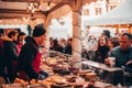 TÃÂ¼bingen, Germany - December 6, 2019: Chocolate market chocolART with christmas booths and stalls with many people standing in