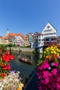 TÃÂ¼bingen Tuebingen town at Neckar river with punt Stocherkahn travel traveling portrait format in Germany