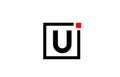 U alphabet letter logo icon in black and white. Company and business design with square and red dot. Creative corporate identity Royalty Free Stock Photo