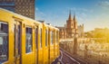 U-Bahn with Oberbaum Bridge at sunset, Berlin Friedrichshain-Kreuzberg, Germany Royalty Free Stock Photo