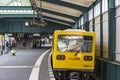 U-Bahn train arrives at Gleisdreieck metro station in Berlin