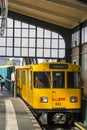 U-Bahn train arrives at Gleisdreieck metro station in Berlin