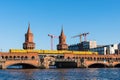 U-Bahn train crossing the Oberbaum Bridge in city of Berlin in Germany Royalty Free Stock Photo