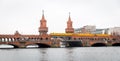 U-Bahn train passing over Oberbaum Bridge in Berlin, Germany Royalty Free Stock Photo