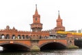 U-Bahn train passing over Oberbaum Bridge in Berlin, Germany Royalty Free Stock Photo